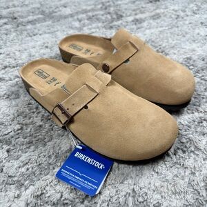 Birkenstock Boston Clog Suede Sandal Latte Cream Women’s 8 8.5 Soft Footbed